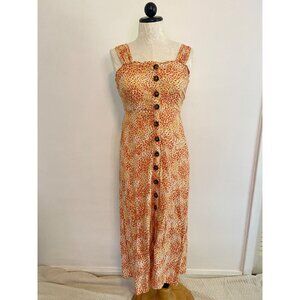 Japna Orange & Yellow Floral Sleeveless Button-Down Maxi Dress SizeM